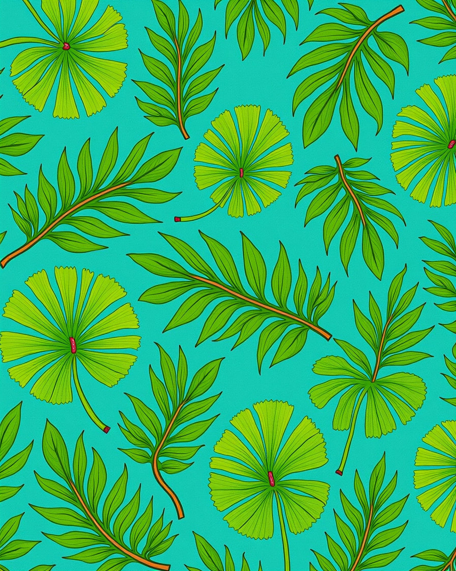 Vibrant Green Tropical Foliage Teal Rug