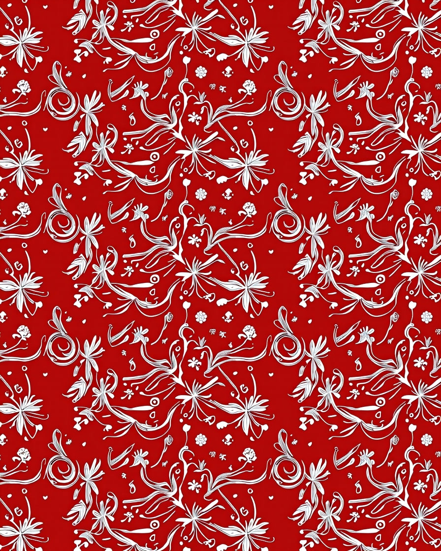 Red Floral Vine Whimsical Pattern Rug