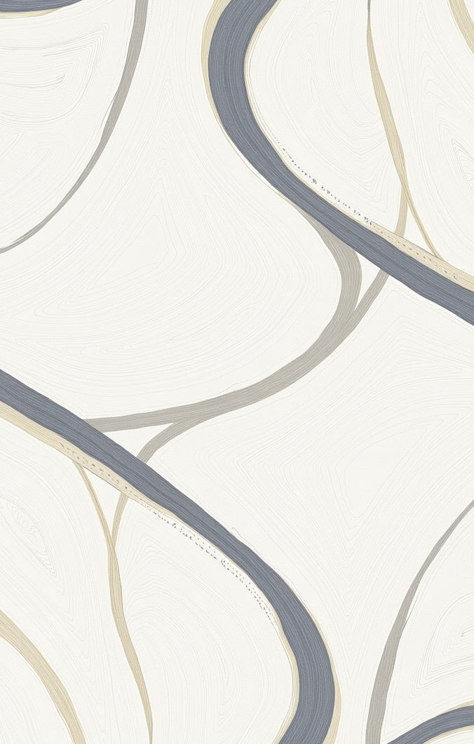 Curved Blue Taupe Abstract Lines Rug