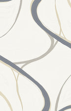 Curved Blue Taupe Abstract Lines Rug