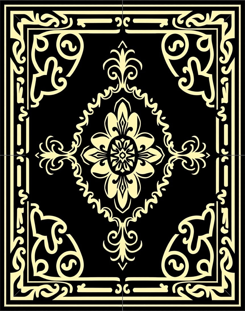Classic Black Yellow Floral Pattern Rug