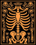 Orange Skull Ribcage Floral Pattern Rug