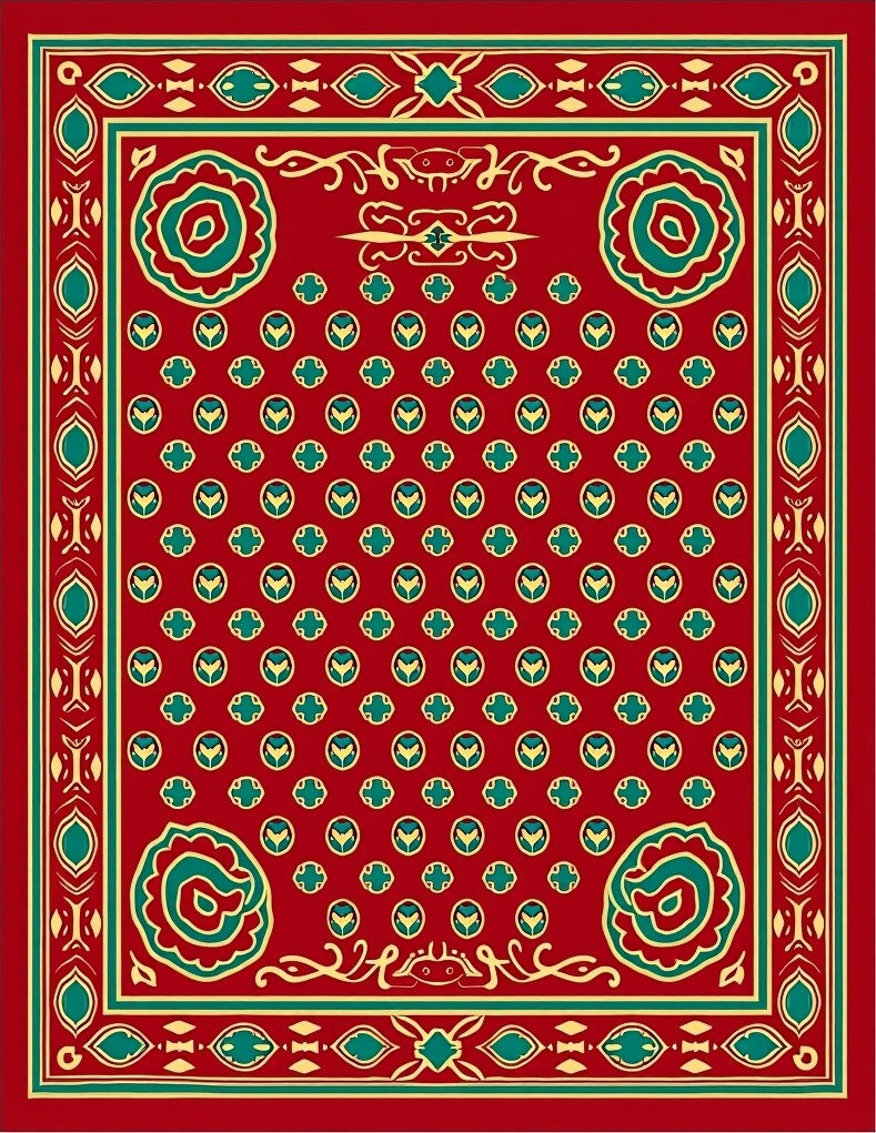 Red Geometric Floral Medallion Design Rug