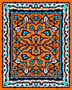 Vibrant Orange Teal Floral Medallion Rug