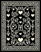 Cream Hearts Scrollwork Black Rug