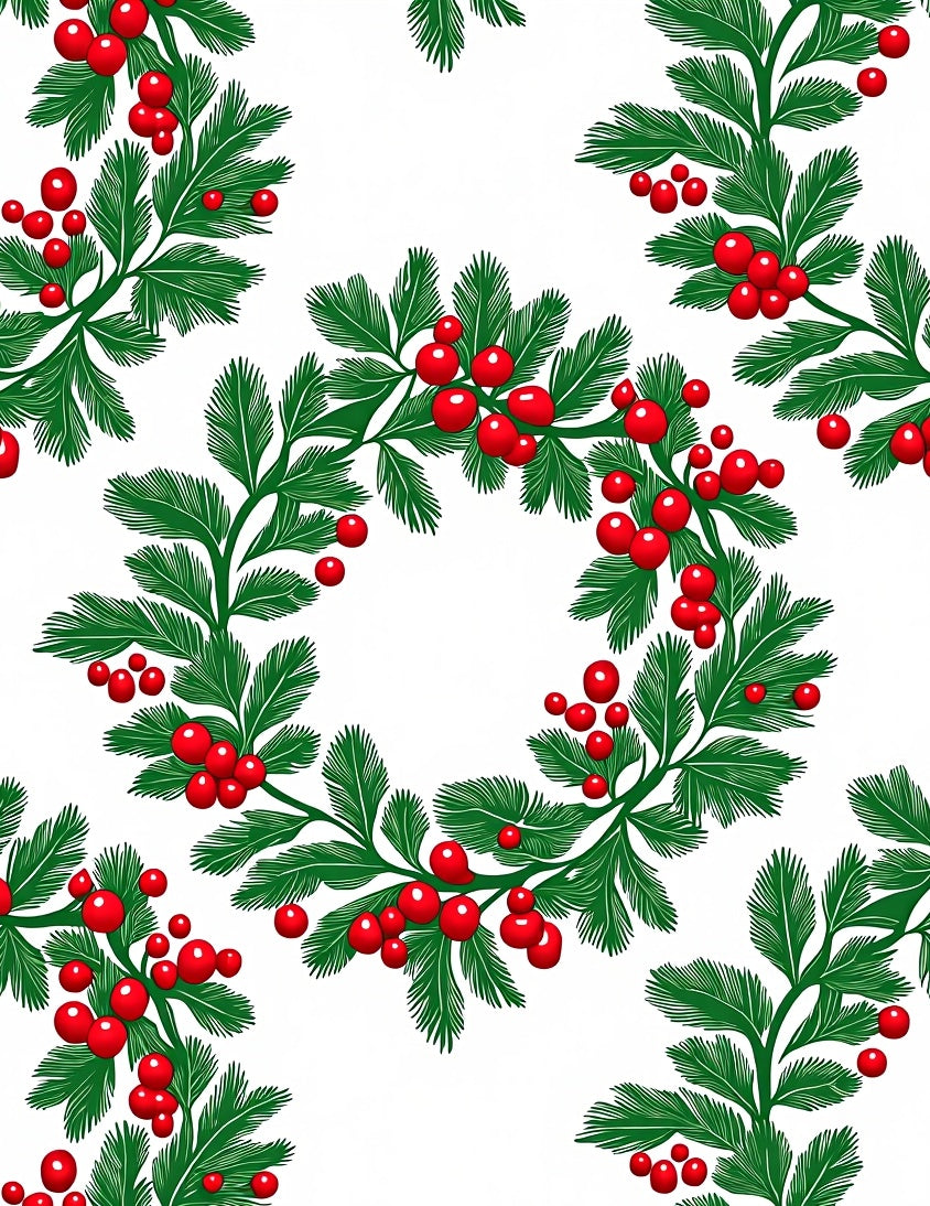 Festive Holly Berry Wreath Pattern Rug