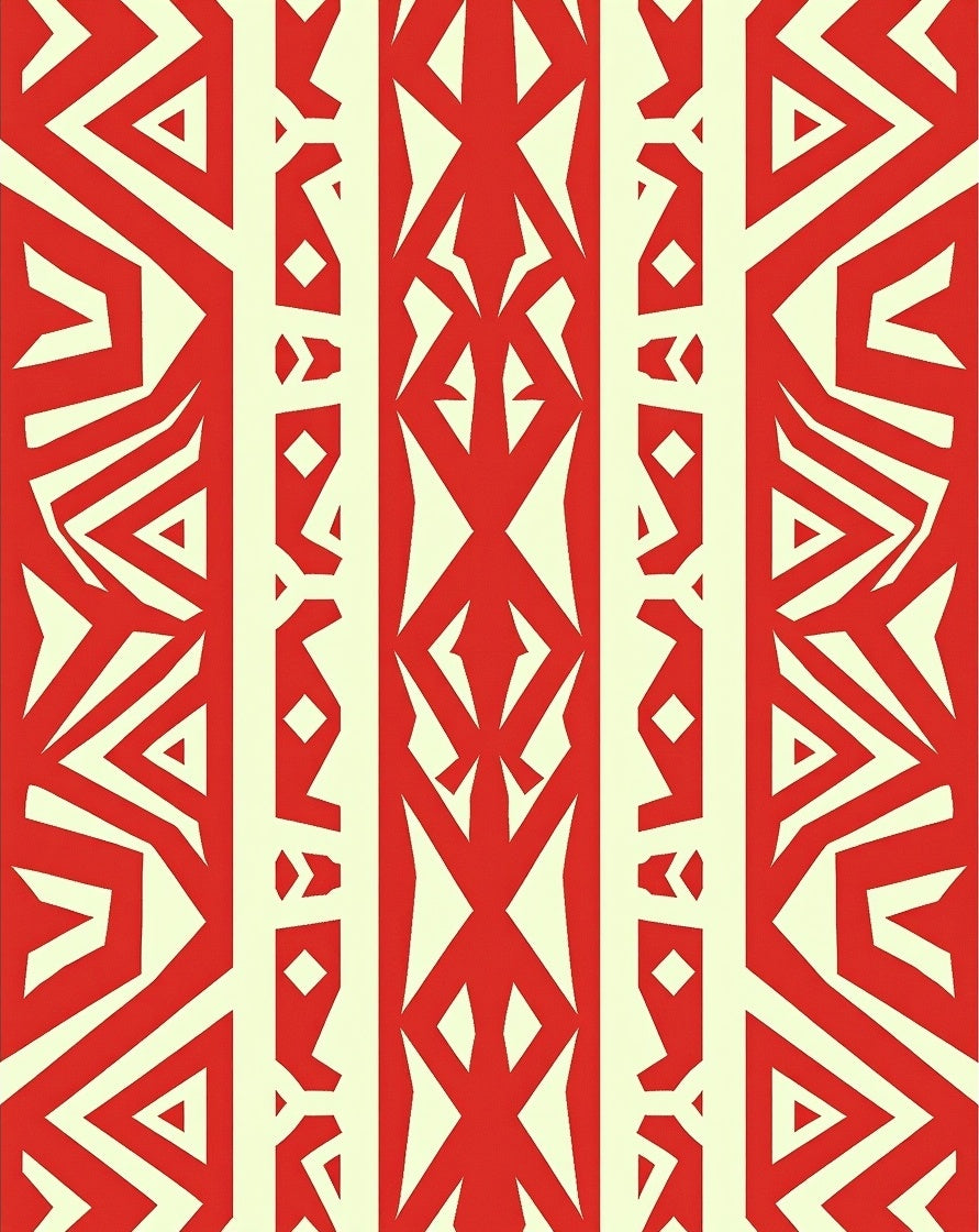 Red And Cream Tribal Stripe Design Rug
