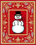 Festive Snowman Red Snowflake Frame Rug