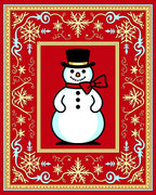 Festive Snowman Red Snowflake Frame Rug