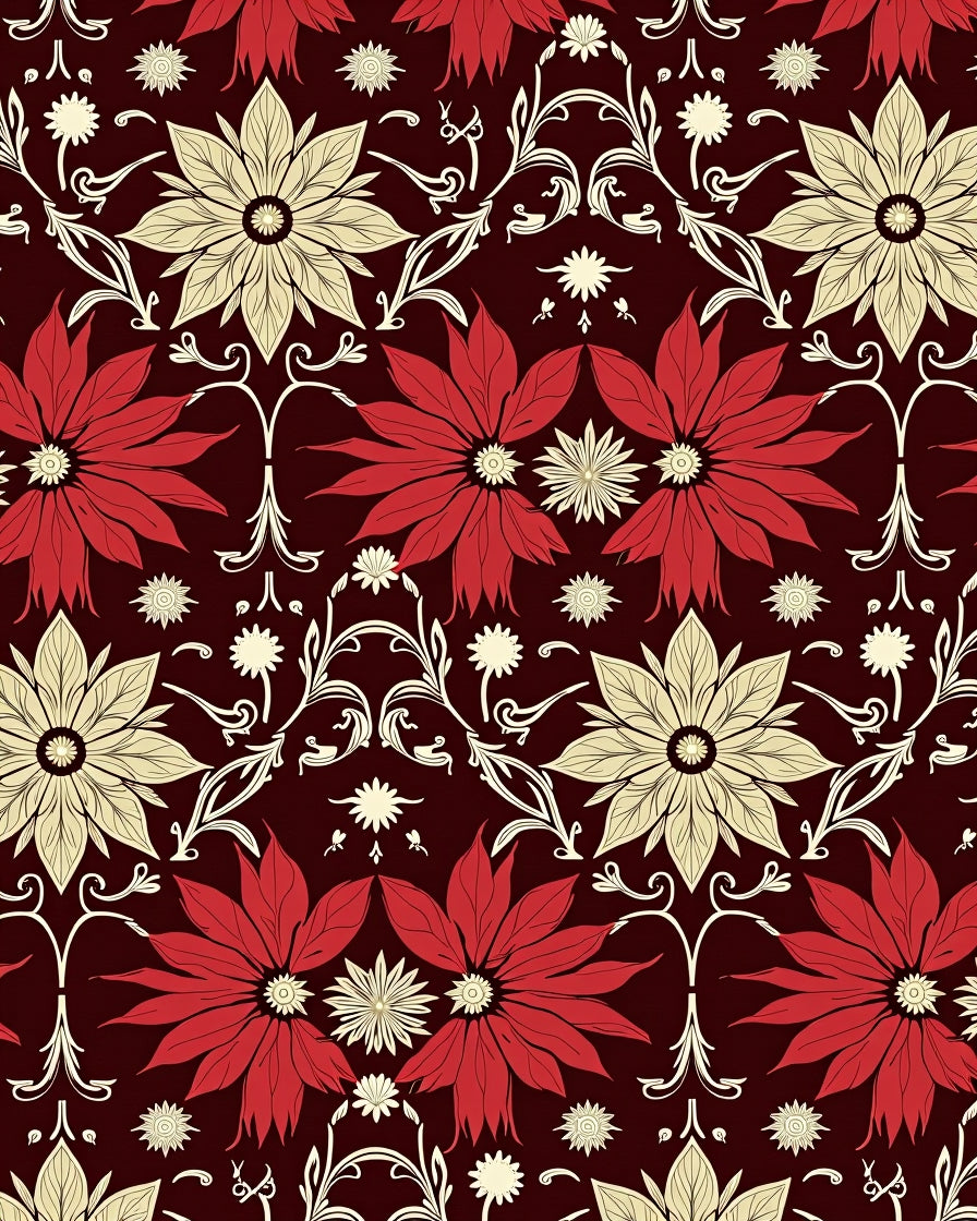Floral Damask Pattern With Red Blooms Rug