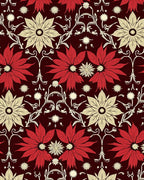 Floral Damask Pattern With Red Blooms Rug