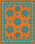 Orange Teal Star Floral Pattern Rug