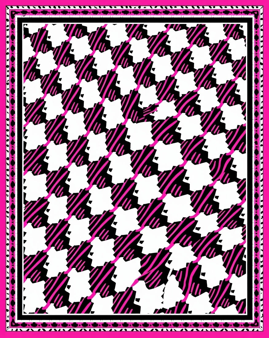 Bold Black Pink Houndstooth Pattern Rug