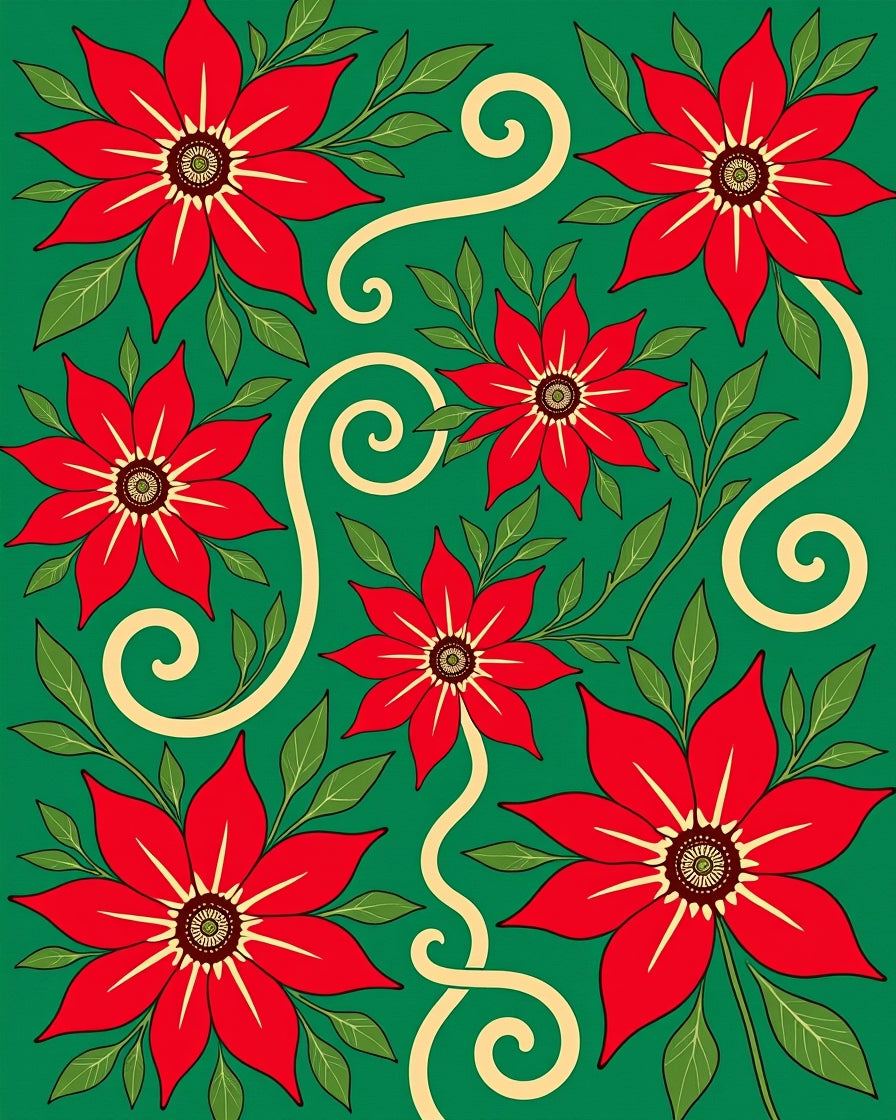 Red Floral Vines Swirl Pattern Rug