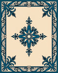 Teal Beige Ornate Scroll Medallion Rug