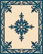 Teal Beige Ornate Scroll Medallion Rug