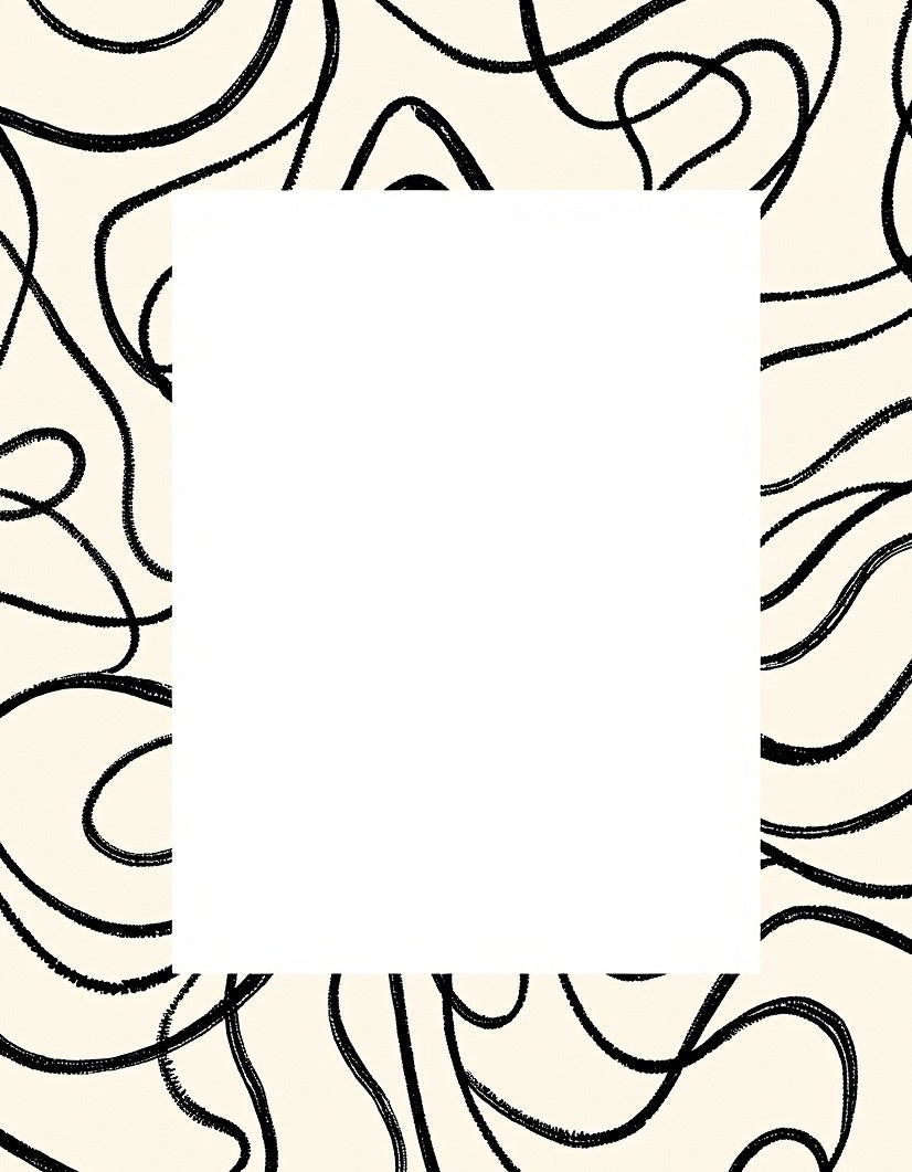 Abstract Black Wavy Line Design Rug