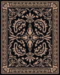 Ornate Vintage Floral Black Tan Rug