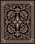 Ornate Vintage Floral Black Tan Rug
