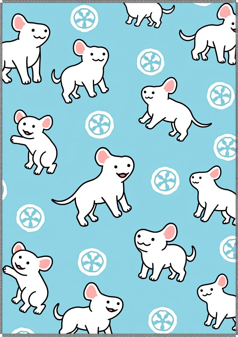 Playful White Dog Pattern Rug