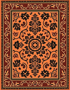 Vibrant Orange Black Floral Border Pattern Rug