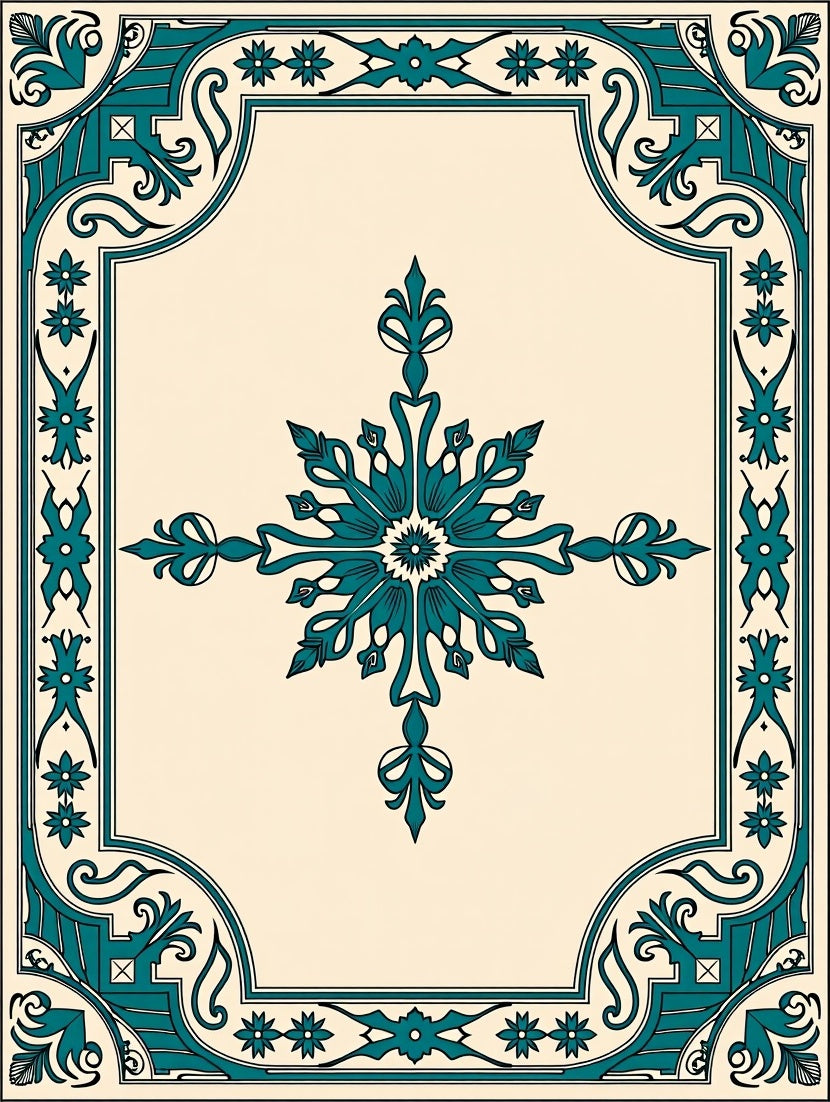 Teal Floral Medallion Border Rug
