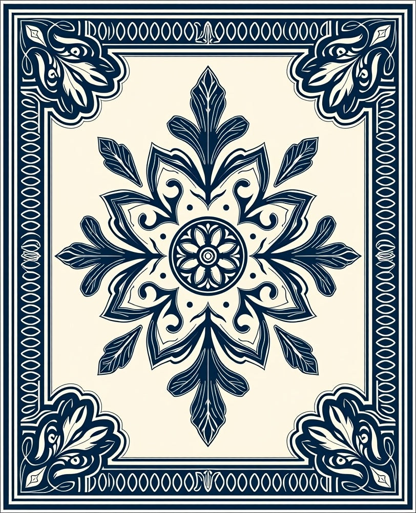 Intricate Mandala Floral Border Design Rug