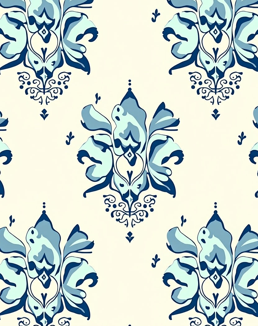 Classic Blue Floral Damask Pattern Rug