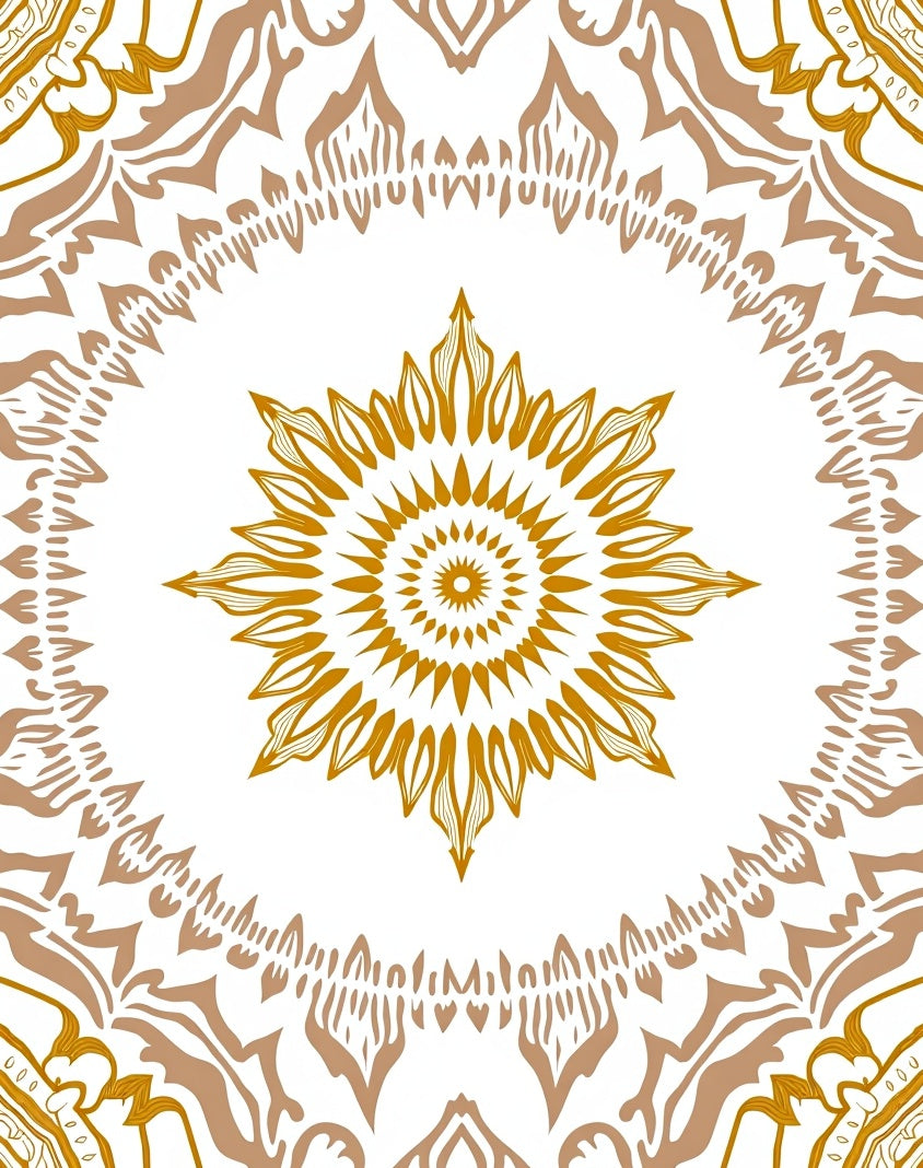 Golden Tan Floral Mandala Pattern Rug