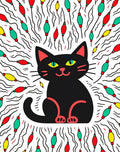 Black Cat With Colorful Lights Pattern Rug