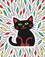 Black Cat With Colorful Lights Pattern Rug