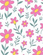Pink Daisy Pattern With Green Leaves Rug