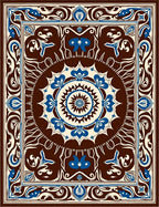 Rich Brown Blue Floral Mandala Design Rug