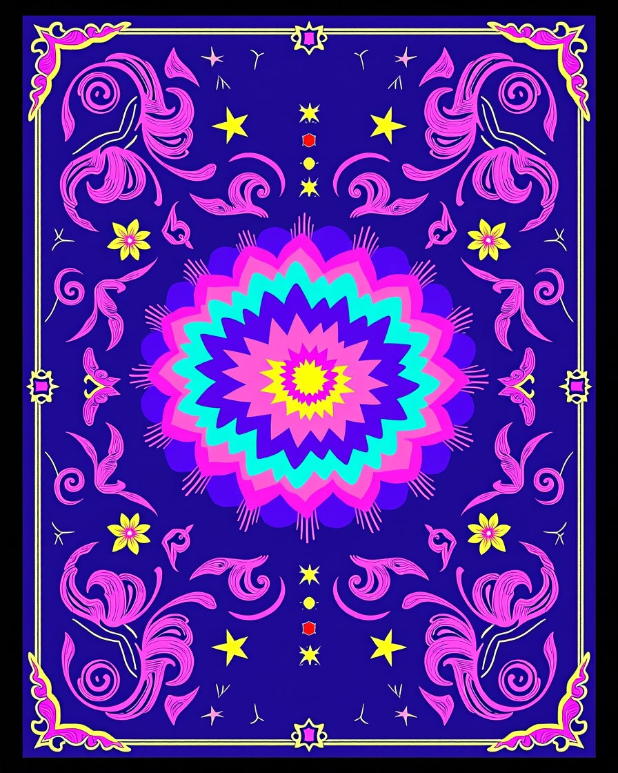Vibrant Floral Mandala Star Pattern Rug