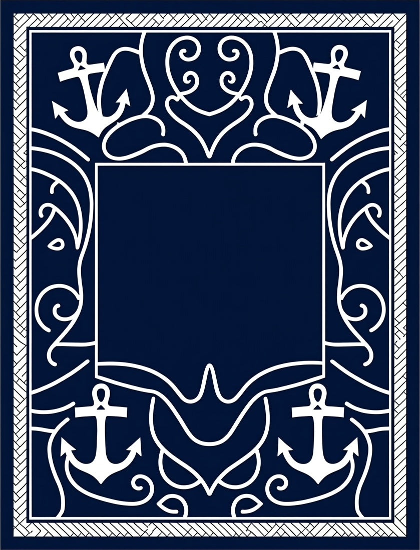 Nautical Anchor Scrollwork Border Design Rug