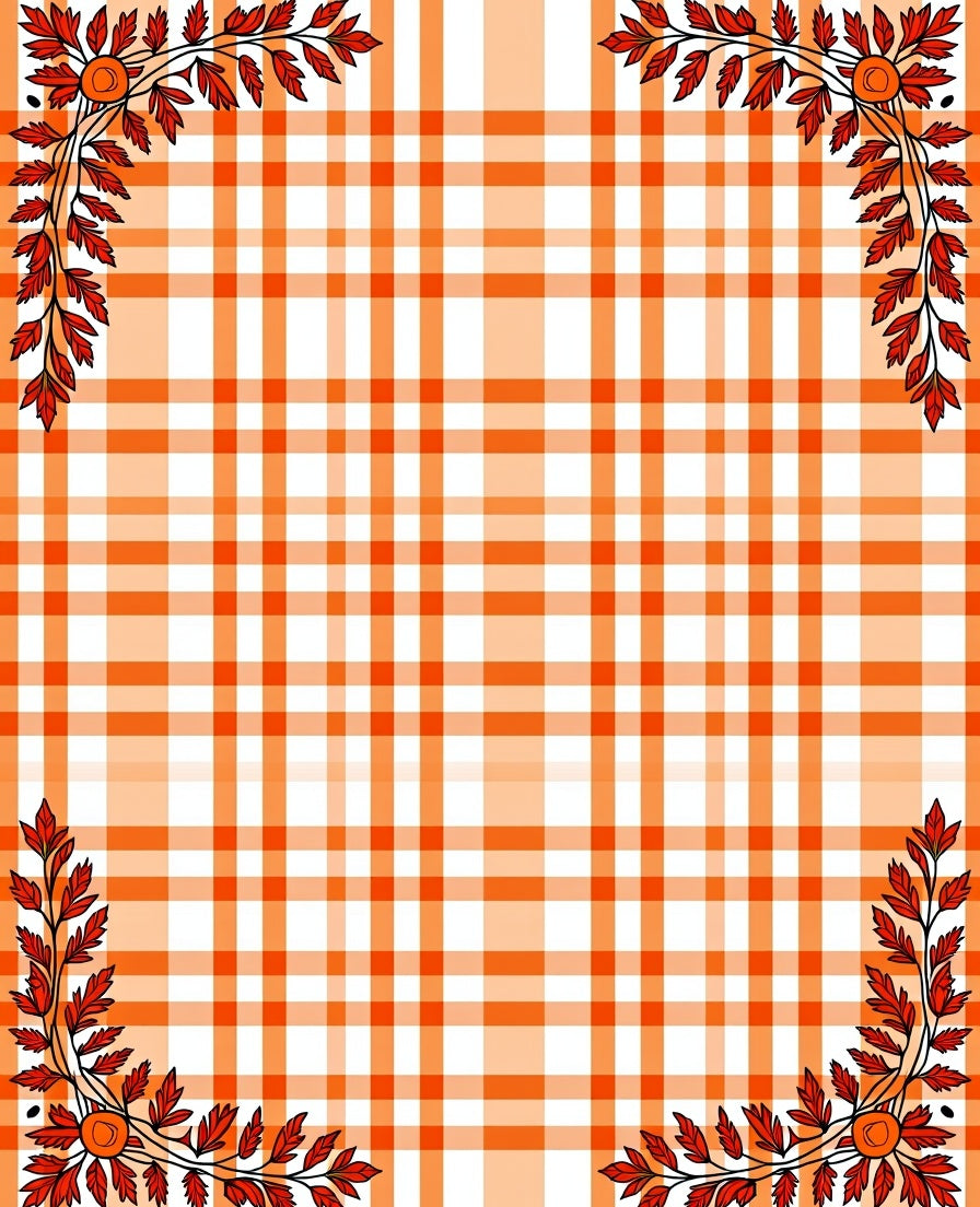 Autumn Leaf Border Plaid Design Rug