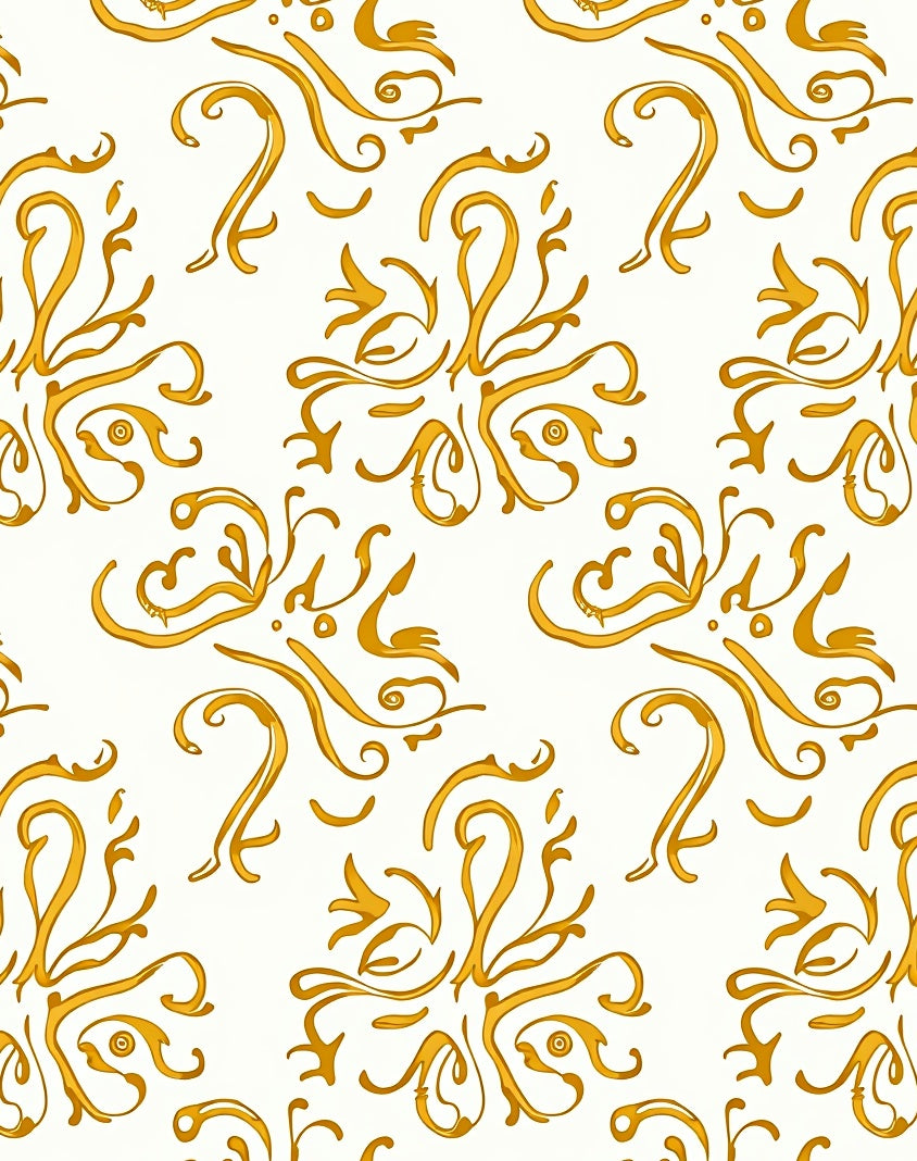 Golden Swirl Floral Baroque Pattern Rug