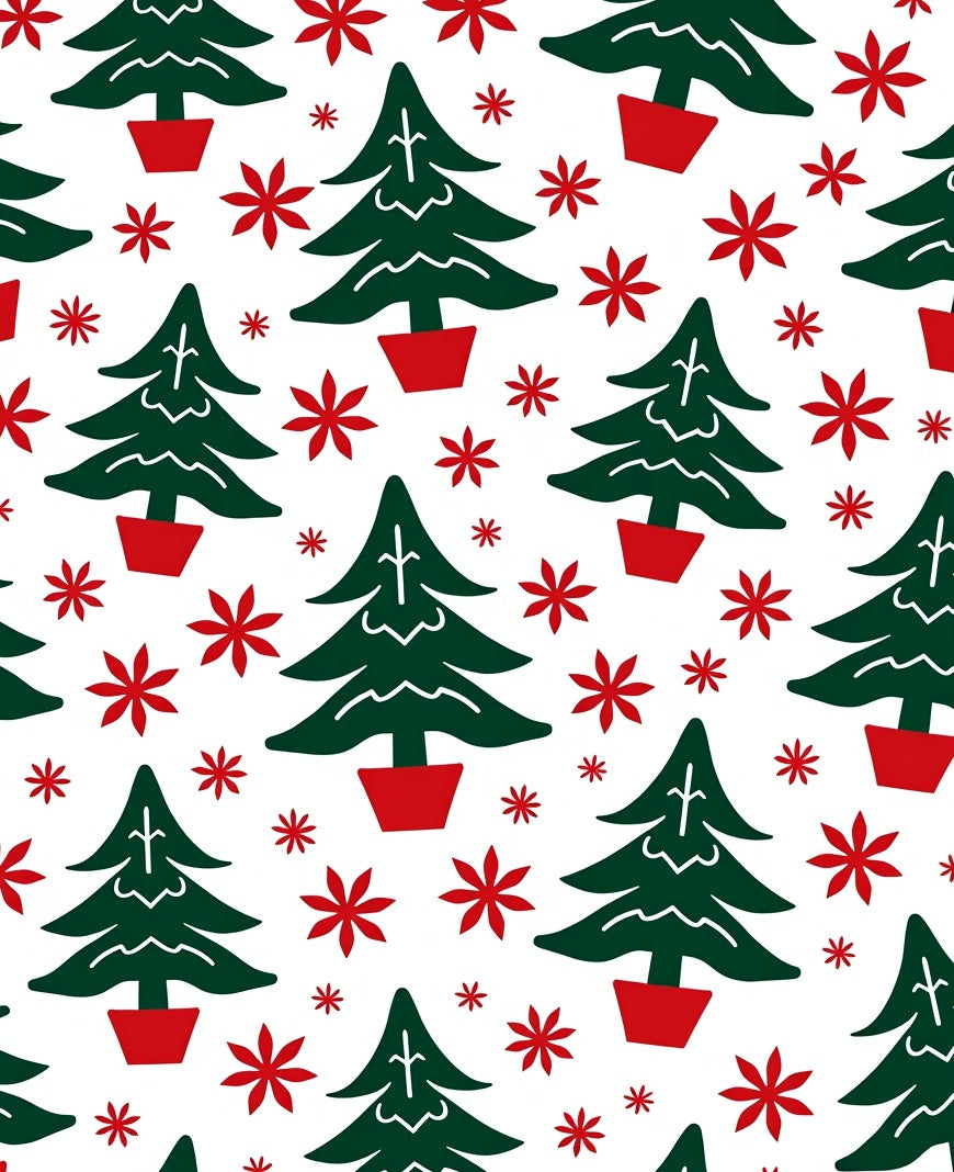 Whimsical Christmas Trees Flowers Pattern Rug