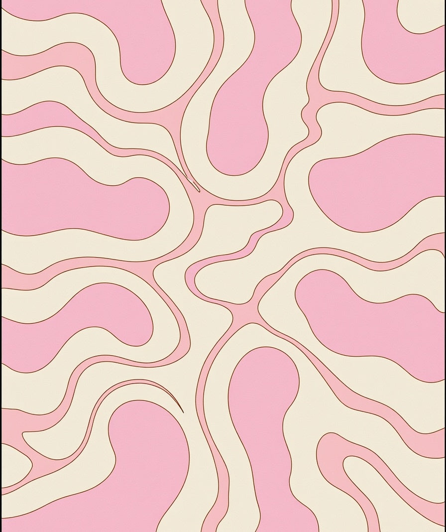 Retro Swirl Pink Cream Pattern Rug