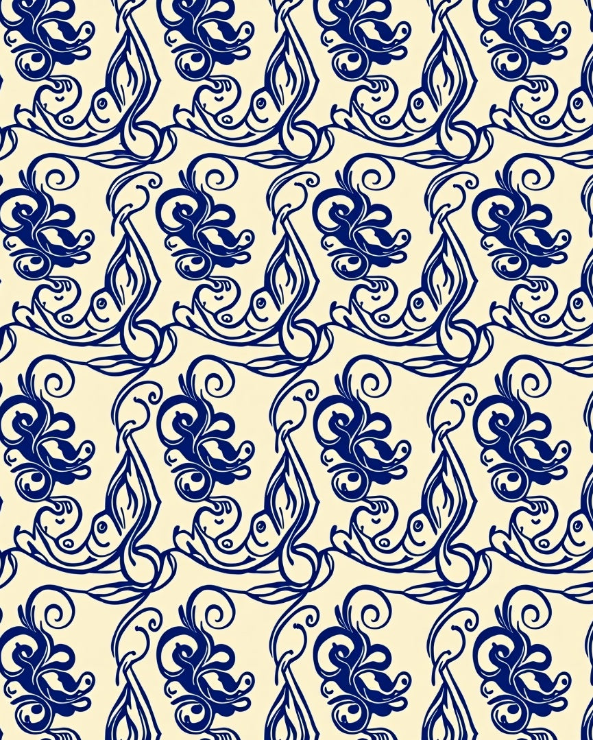 Classic Blue Swirl Botanical Pattern Rug