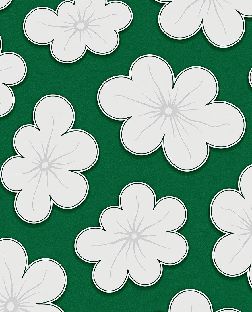 Green White Floral Pattern Rug