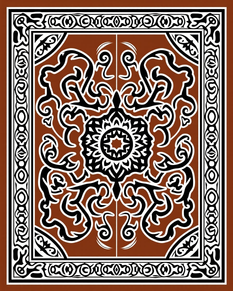 Ornate Black Brown Stylized Floral Rug