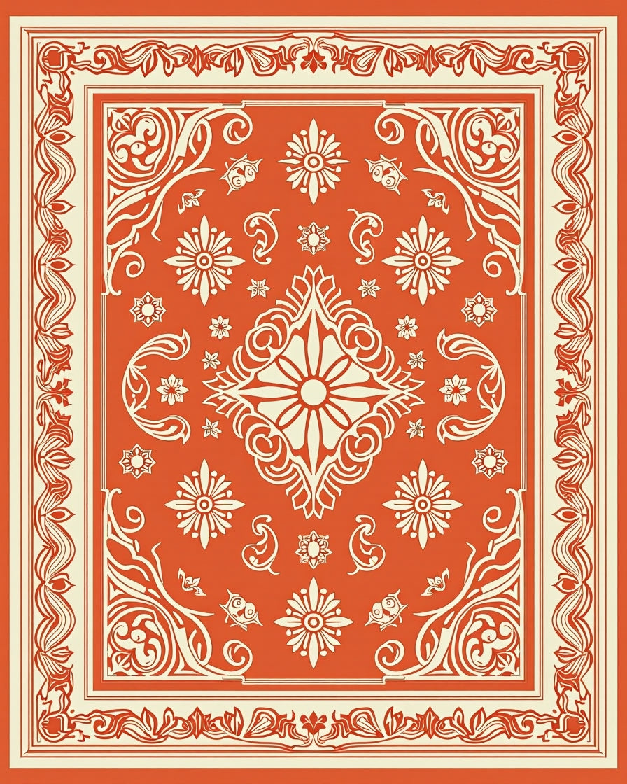 Ornate Floral Scrollwork Border Design Rug