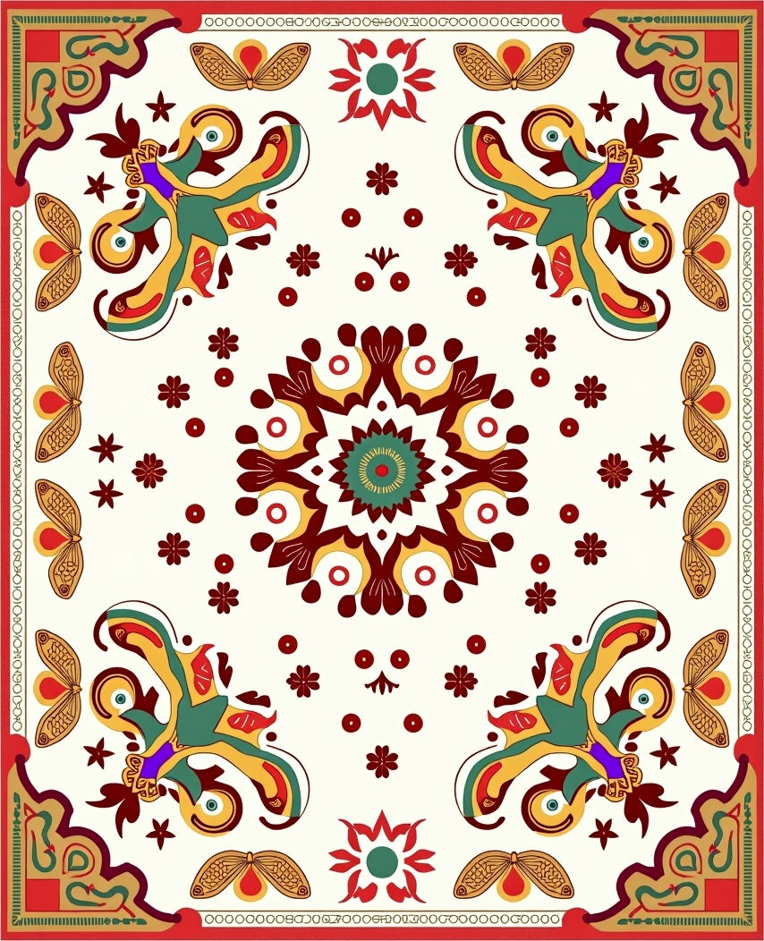 Ornate Butterfly Motif Mandala Pattern Rug
