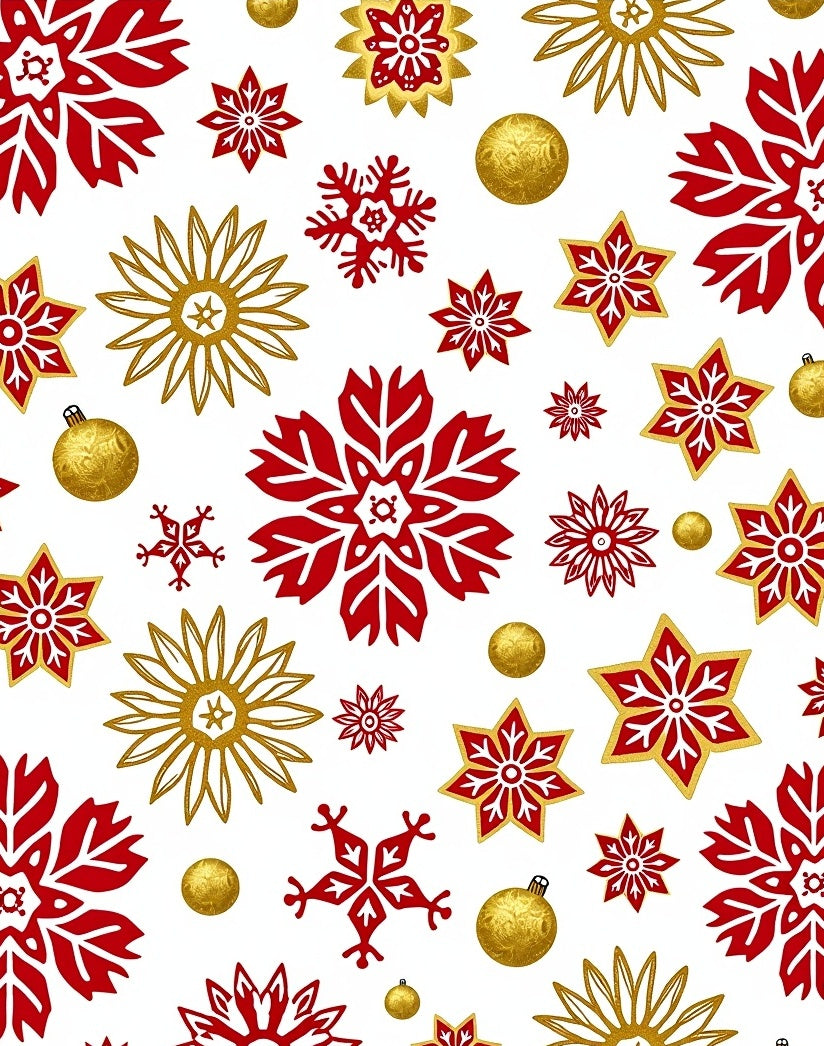 Festive Red Gold Snowflake Stars Pattern Rug
