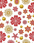 Festive Red Gold Snowflake Stars Pattern Rug