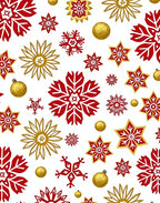 Festive Red Gold Snowflake Stars Pattern Rug