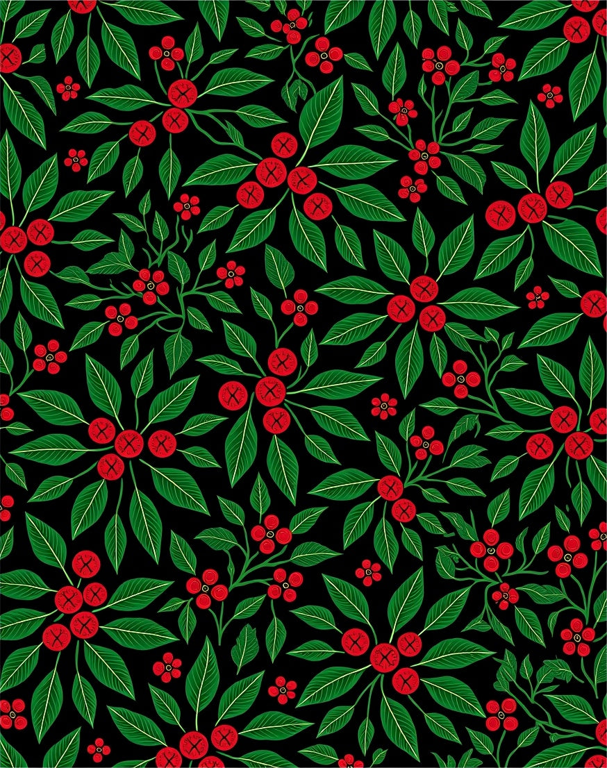 Crimson Berry Foliage on Black Rug