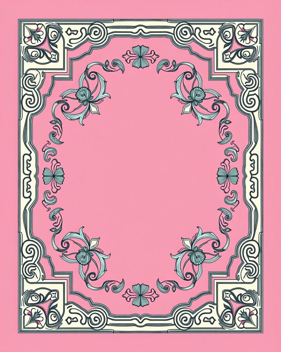 Antique Blush Floral Scrollwork Border Rug