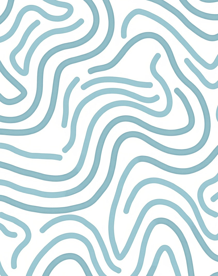 Abstract Blue Wavy Line Design Rug